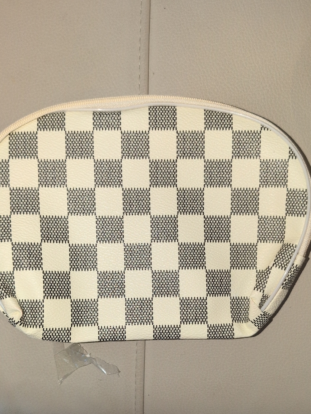 Cream Checkered Cosmetic Pouch – Vegan